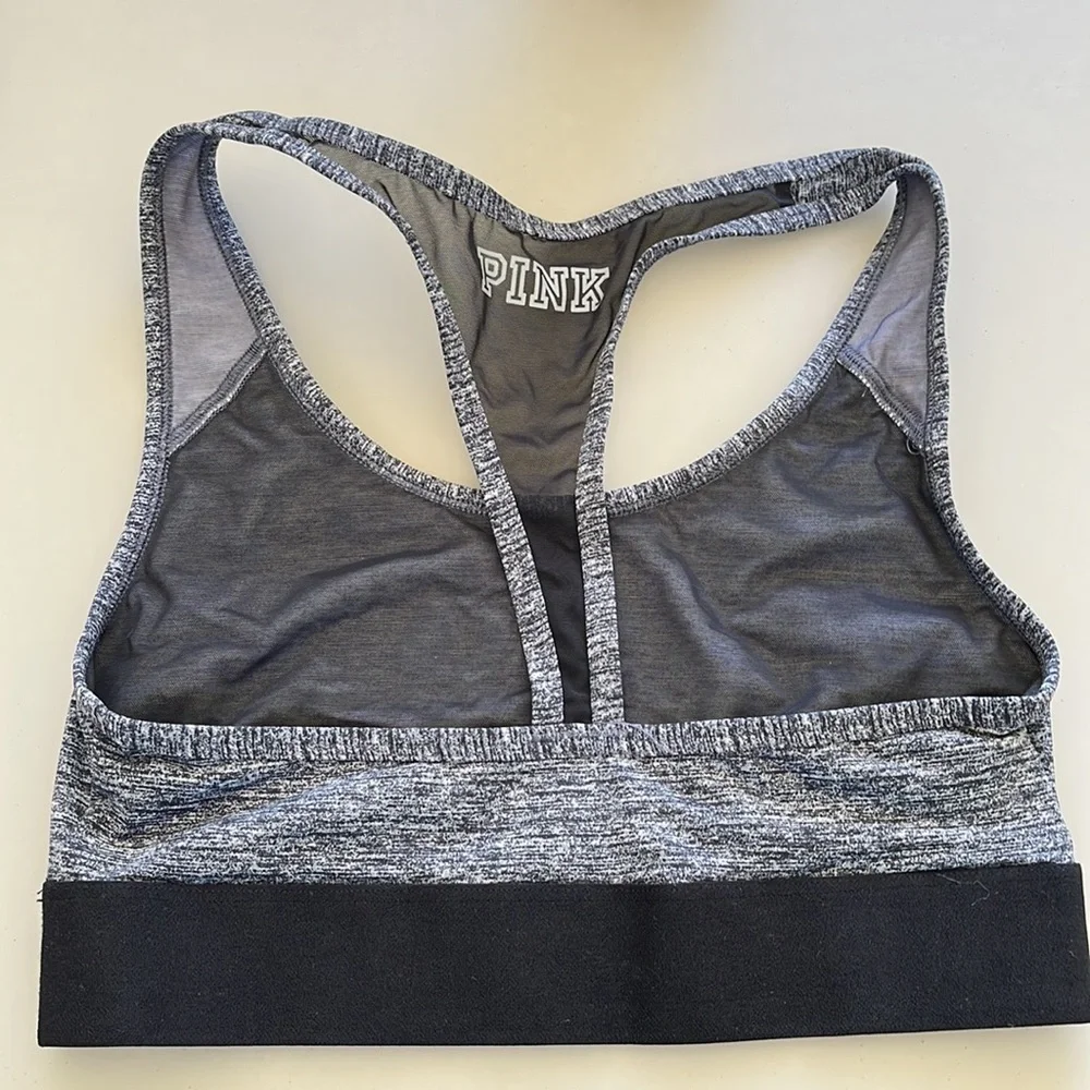 PINK by VS size S sports bra, racer back, gray and black, barely used, E… - Picture 2 of 5
